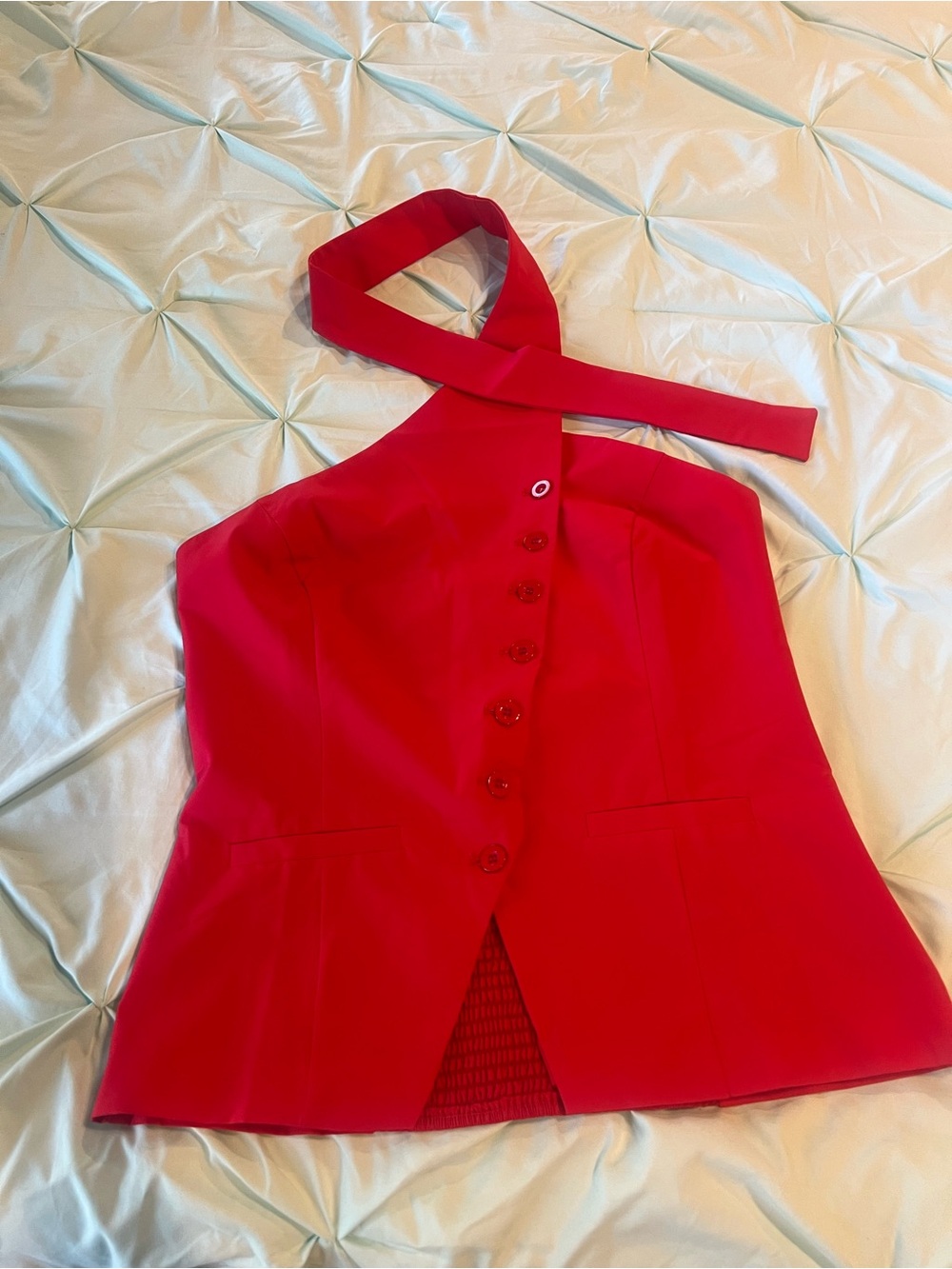 Red Halter Button-Front Vest Top